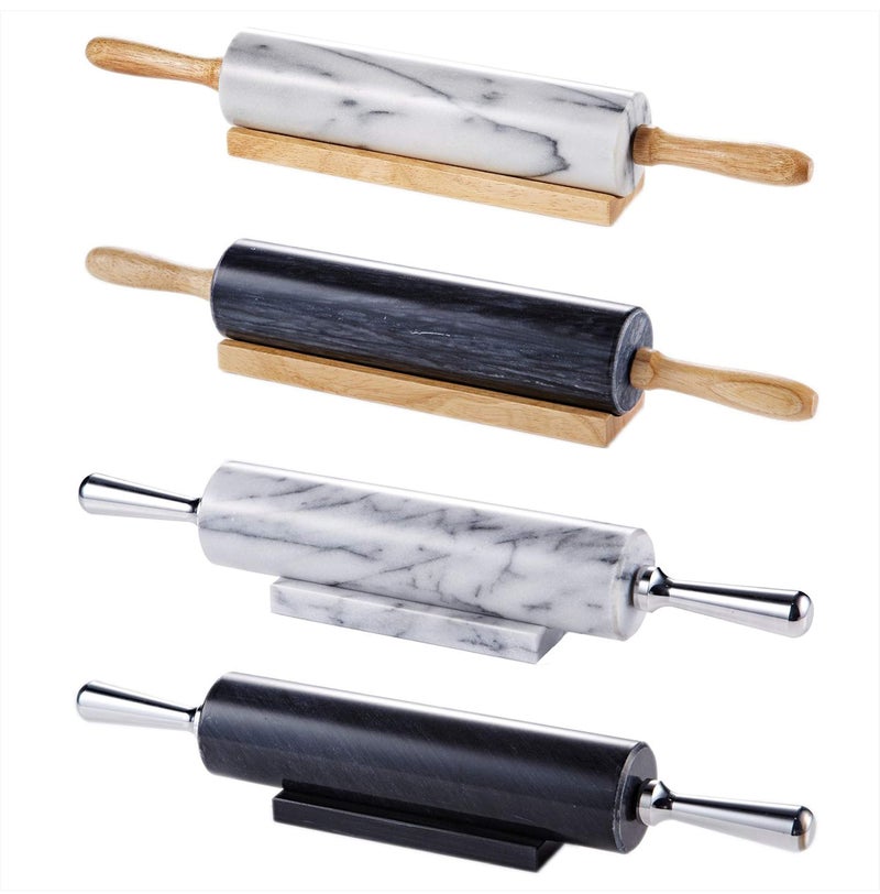JEmarble Rolling Pin-Wooden Handles(White)(Premium Quality) Polished Surface 18-inch(10"Barrel) Genuine Stone Non-stick Save Effort Easy to Clean - Image 3